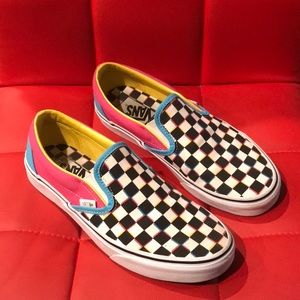 Color block checkered board slip on vans